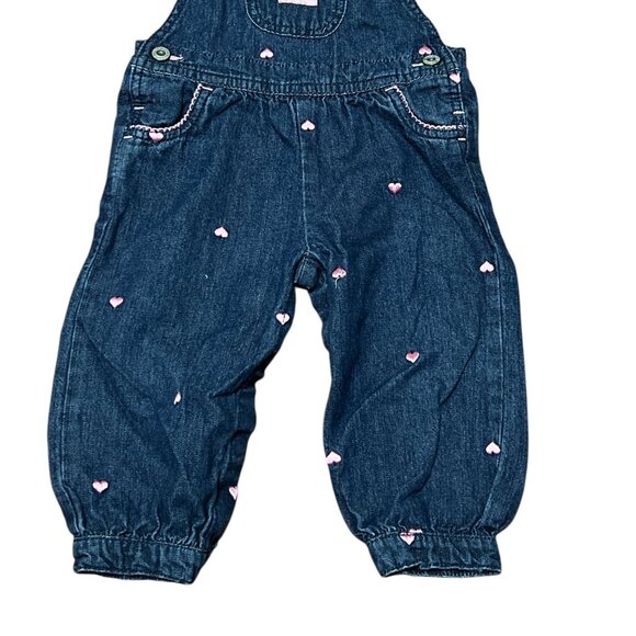 OshKosh B'gosh Blue and Pink Overalls with Heart Embroidery Size 9 Months - Picture 2 of 2